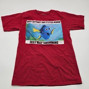 Disney Pixar Finding Dory Just Keep Swimming Graphic T Shirt Red Size S